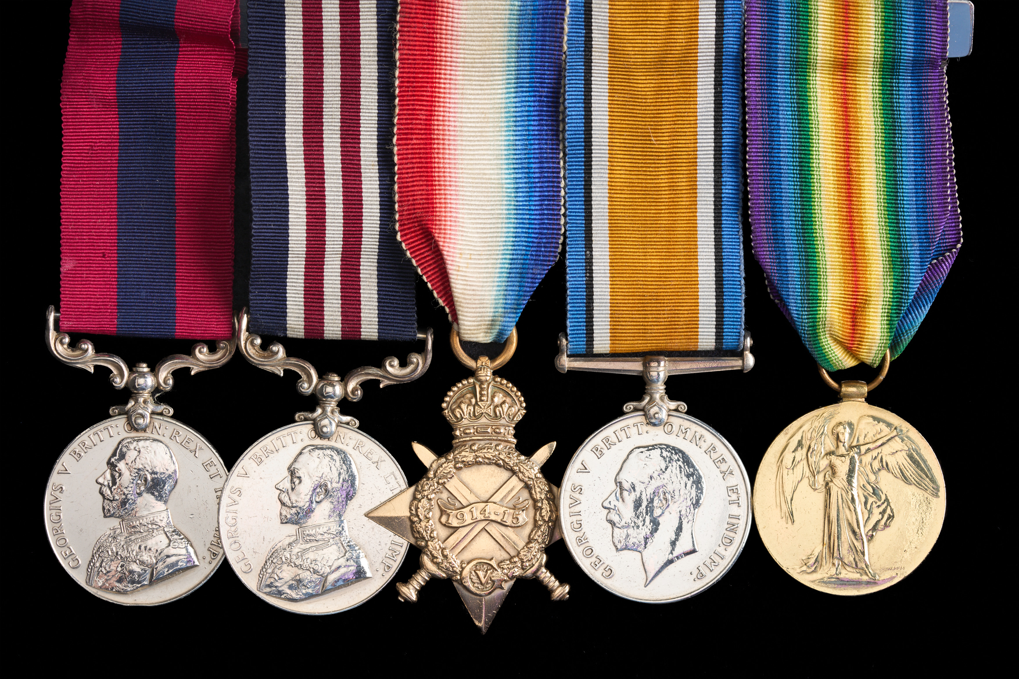 Harold Whitehead : (L to R) Distinguished Conduct Medal; Military Medal; 1914-15 Star; British War Medal, Allied Victory Medal